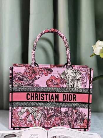 Dior Book Tote Pink Multicolor Toile de Jouy Voyage Embroidery 36x24x16cm