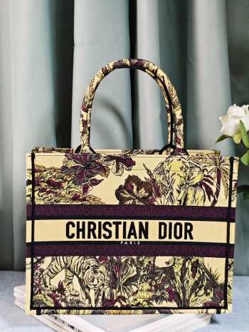 Dior Book Tote Yellow Multicolor Toile de Jouy Voyage Embroidery 36x24x16cm