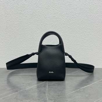 Loro Piana Micro Bale Bag Calfskin In Black 16x23x14cm