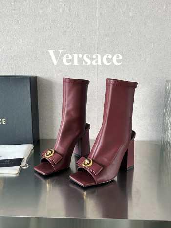 Versace leather open-toe boots in red 10cm