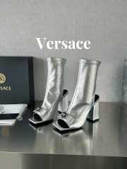 Versace leather open-toe boots in silver 10cm - 1