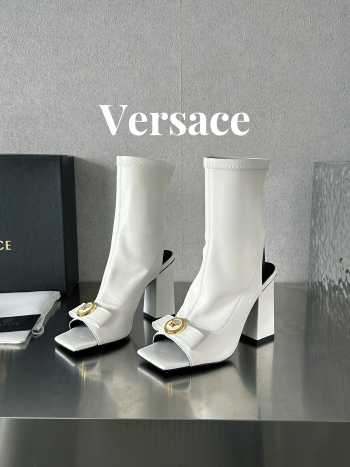 Versace leather open-toe boots in white 10cm