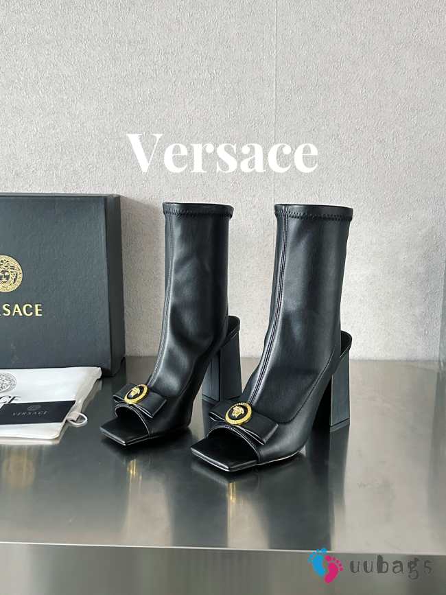 Versace leather open-toe boots in black 10cm - 1