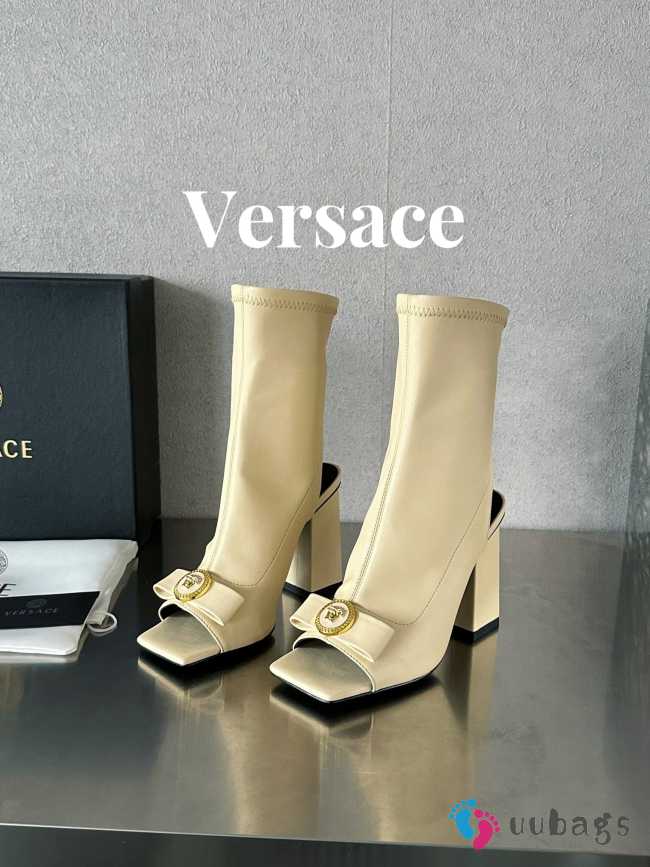 Versace leather open-toe boots in beige 10cm - 1