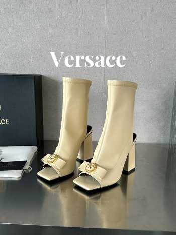 Versace leather open-toe boots in beige 10cm