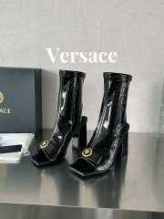 Versace patent leather open-toe boots in black 10cm - 1