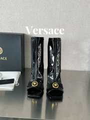 Versace patent leather open-toe boots in black 10cm - 6