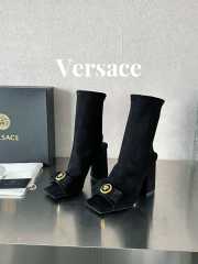 Versace velvet leather open-toe boots in black 10cm - 1