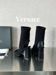 Versace velvet leather open-toe boots in black 10cm - 3