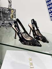 J'adior Slingback Pump Transparent Mesh Embroidered with Black 3D Macramé-Effect D-Lace Motif 10cm - 6