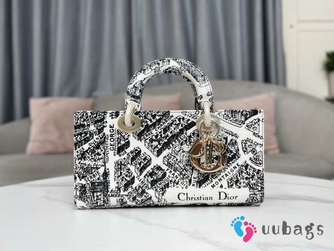 Dior Lady D-Joy Bag White and Black Plan de Paris Printed Calfskin 26x13.5x5cm - 1