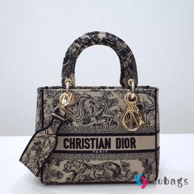 Dior Mini Lady D-Lite Bag Beige and Black Toile de Jouy Reverse Embroidery 24x20x11cm - 1