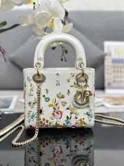 Lady Dior Bag White Calfskin Embroidered with Multicolor Small Flowers 20x17x8cm - 1