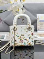 Lady Dior Bag White Calfskin Embroidered with Multicolor Small Flowers 20x17x8cm - 5