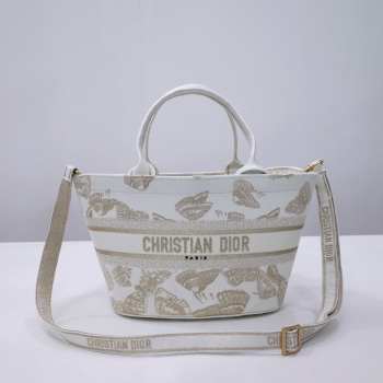 Dior Chapeau Basket Bag Gradient butterflies embroidery in white and gold 27x20x8cm