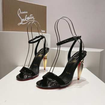 Christian Loubutin Lipgloss Queen 100 Patent-Leather Heeled Sandals In Black