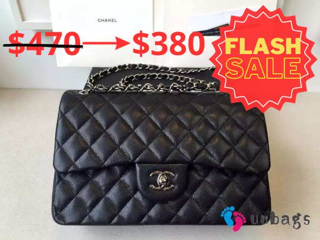 Chanel Flap Bag Caviar black color silver buckle damond plaid 33cm - 1