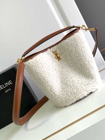 Celine Small Bucket 16 Bag In Shearling Natural / Tan 16x18x16cm 