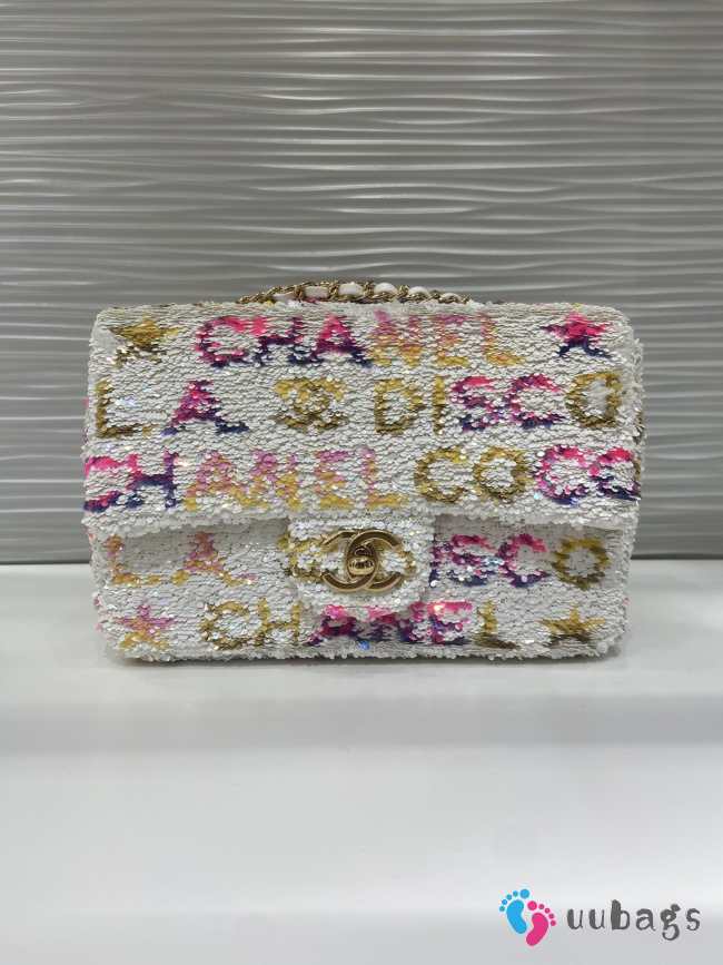 Chanel Small Foldable Bag Sequins & Gold-Tone Metal White, Yellow, Pink & Blue - 1