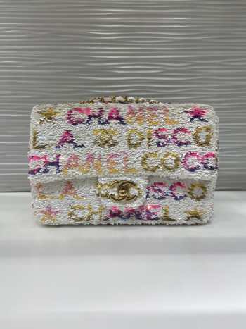 Chanel Small Foldable Bag Sequins & Gold-Tone Metal White, Yellow, Pink & Blue