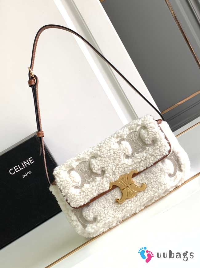 Celine Bag Claude In Shearling With Triomphe Embroideries Natural /Tan - 1