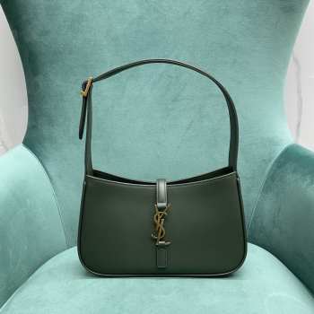 YSL Le 5 À 7 Hobo In Shiny Leather Bag In Dark Green 24.5x6x15cm