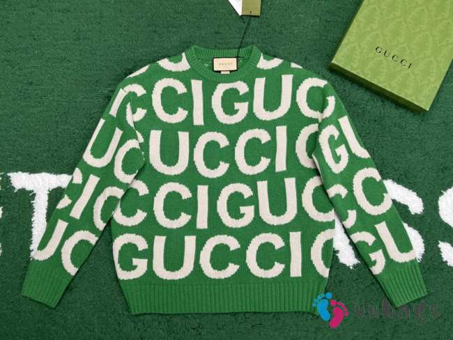 Gucci Men's Wool Jumper With GG Intarsia In Green  - 1