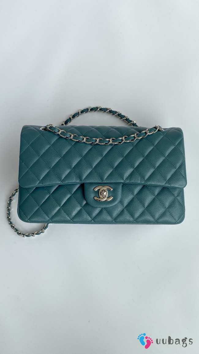 Chanel CF flap bag caviar leather in green with silver hardware 25cm - 1