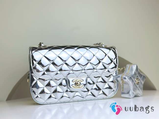 Chanel Mini Flap Bag & Star Coin Purse Silver Metal Pale metallic silver - 1