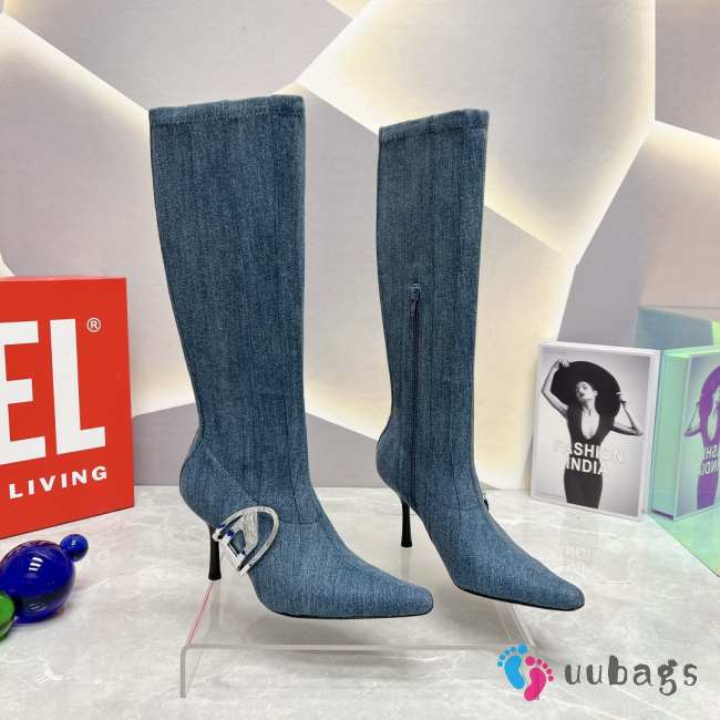 Diesel Knee-high boots in stretch blue denim 8.5cm  - 1