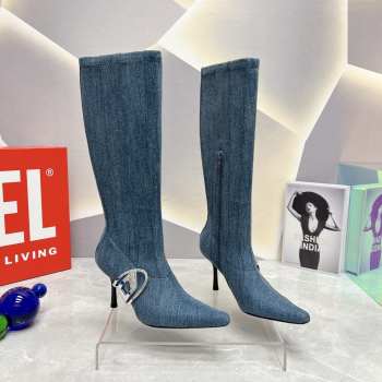 Diesel Knee-high boots in stretch blue denim 8.5cm 