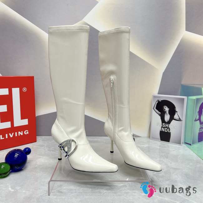 Diesel leather knee-high boots in stretch white 8.5cm - 1