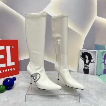 Diesel leather knee-high boots in stretch white 8.5cm