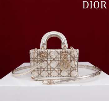 Dior Micro Lady D-Joy Bag Pearl Cannage In White 16.5x6x10cm