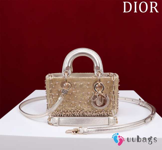 Dior Lady D-Joy Micro Bag Beige-Tone Satin with Gradient Bead Embroidery 16x9x5cm  - 1