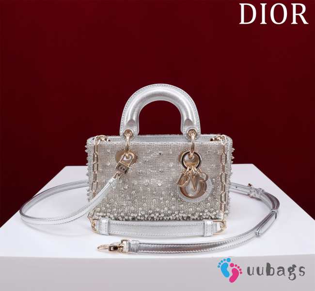 Dior Lady D-Joy Micro Bag Silver-Tone Satin with Gradient Bead Embroidery 16x9x5cm - 1