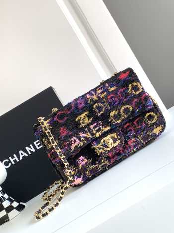 Chanel Small Foldable Bag Sequins & Gold-Tone Metal Black, Pink, Yellow 14x21x8cm 