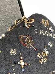 Chanel classic handbag embroidered tweed, glittering stones, glass pearls & gold metallic black 25.5cm - 3