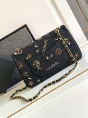 Chanel classic handbag embroidered tweed, glittering stones, glass pearls & gold metallic black 25.5cm - 6