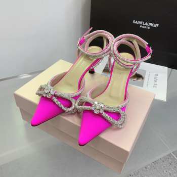 Mach & Mach Double Crystal Bow Pointed Toe Pump Pink Neon