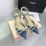 Mach & Mach Double Crystal Bow Pointed Toe Pump Denim Blue - 6