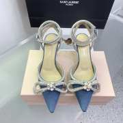 Mach & Mach Double Crystal Bow Pointed Toe Pump Denim Blue - 3