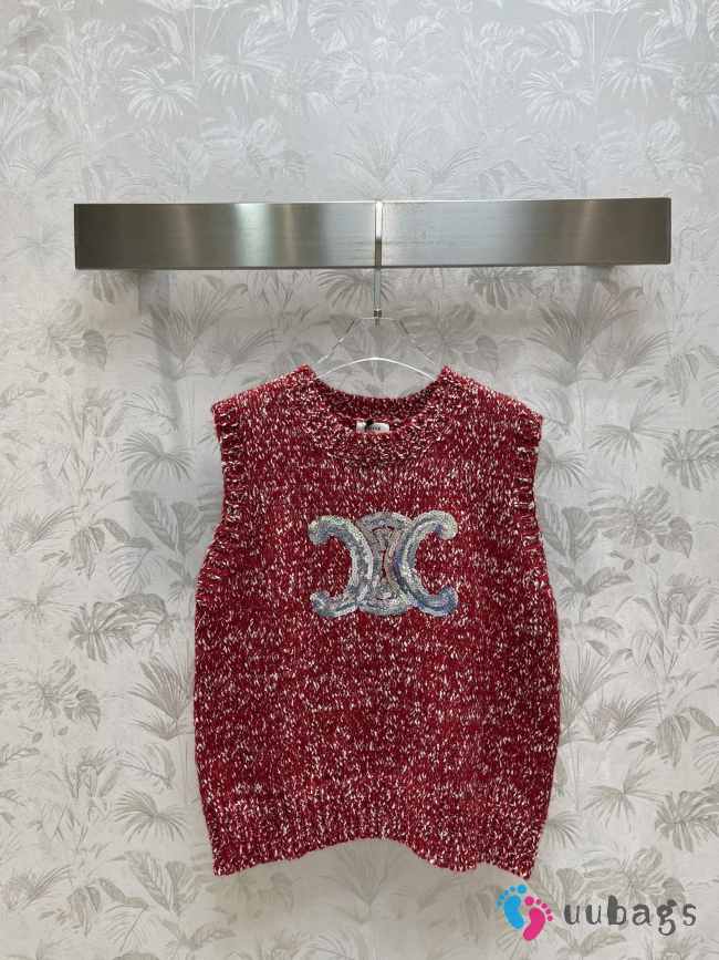 Celine Triomphe tank top in wool fabric in red - 1