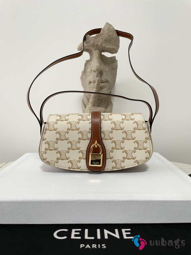 Celine Clutch On Strap Tabou In Triomphe Canvas And Calfskin White/Tan 18x8x5cm - 1