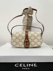 Celine Clutch On Strap Tabou In Triomphe Canvas And Calfskin White/Tan 18x8x5cm - 1