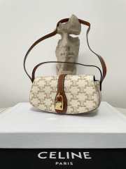 Celine Clutch On Strap Tabou In Triomphe Canvas And Calfskin White/Tan 18x8x5cm - 2