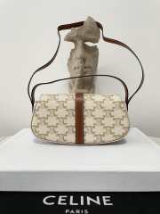 Celine Clutch On Strap Tabou In Triomphe Canvas And Calfskin White/Tan 18x8x5cm - 4