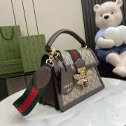 Gucci Ophidia GG small top handle beige and ebony bag with bee gold buckle 25.5x17.5x13cm - 6