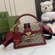 Gucci Ophidia GG small top handle red bag with bee gold buckle 25.5x17.5x13cm - 1