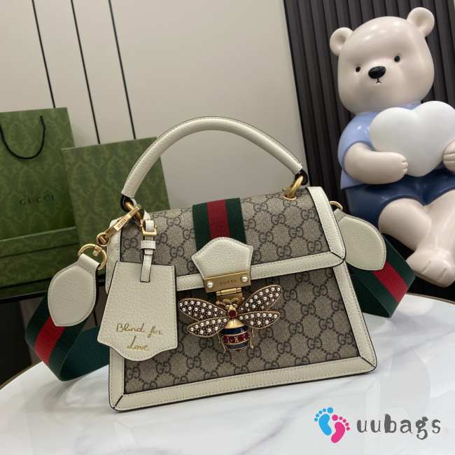 Gucci Ophidia GG small top handle white bag with bee gold buckle 25.5x17.5x13cm - 1